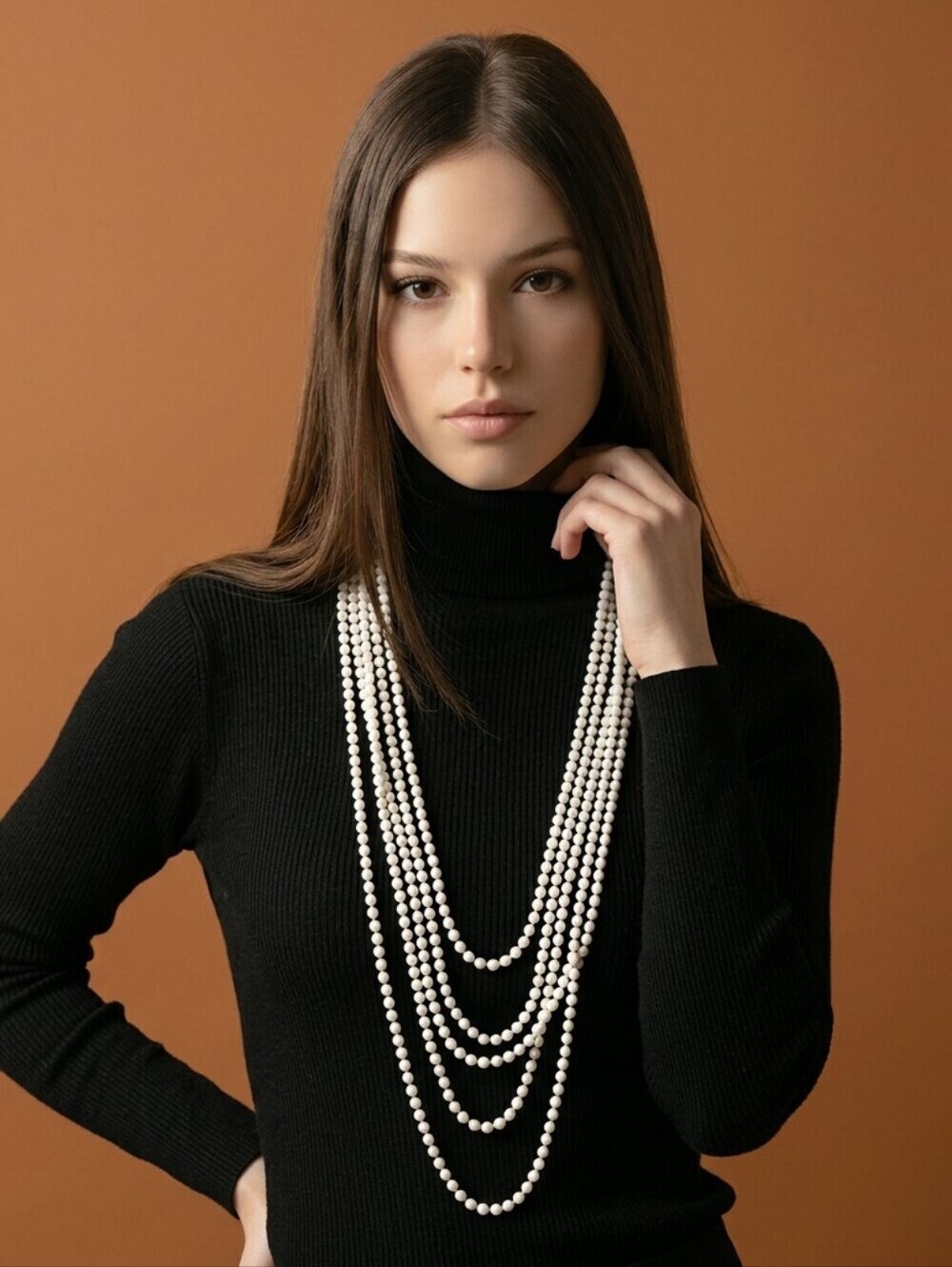 Women's Vintage 70s White Beaded Multi-Strand Long Necklace Boho Retro